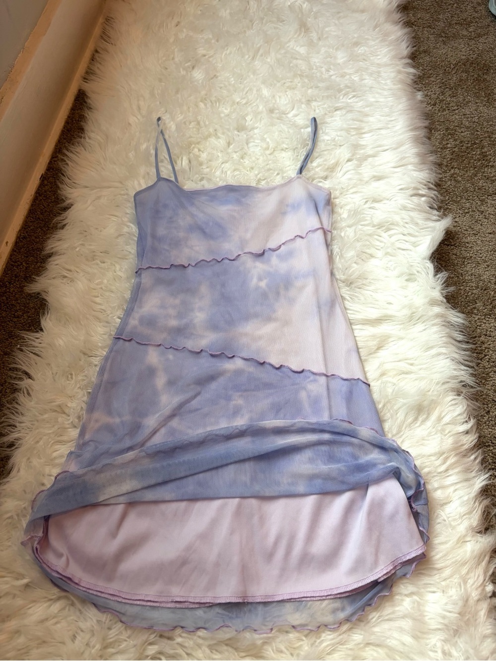 Purple Tie-Dye Lettuce Edge Mini Slip Dress - Picture 2 of 3